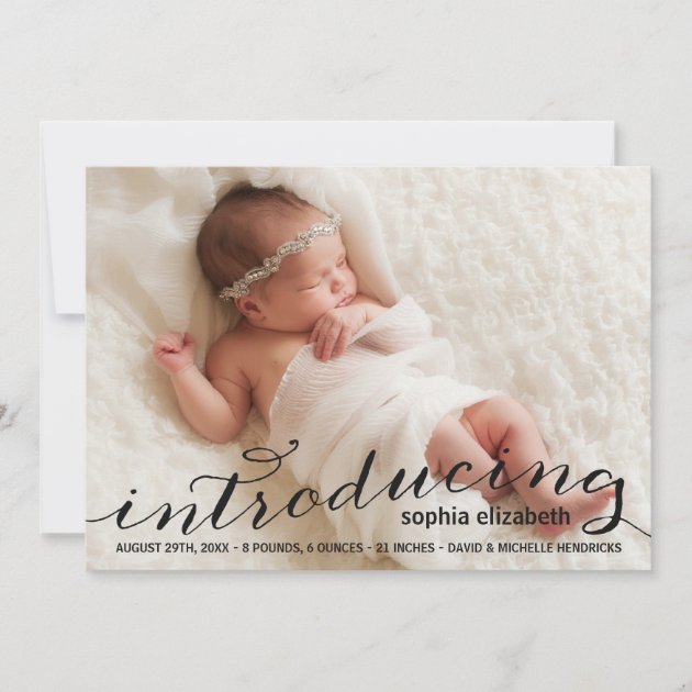 Elegant Calligraphy | Photo Birth Announcement (front side)