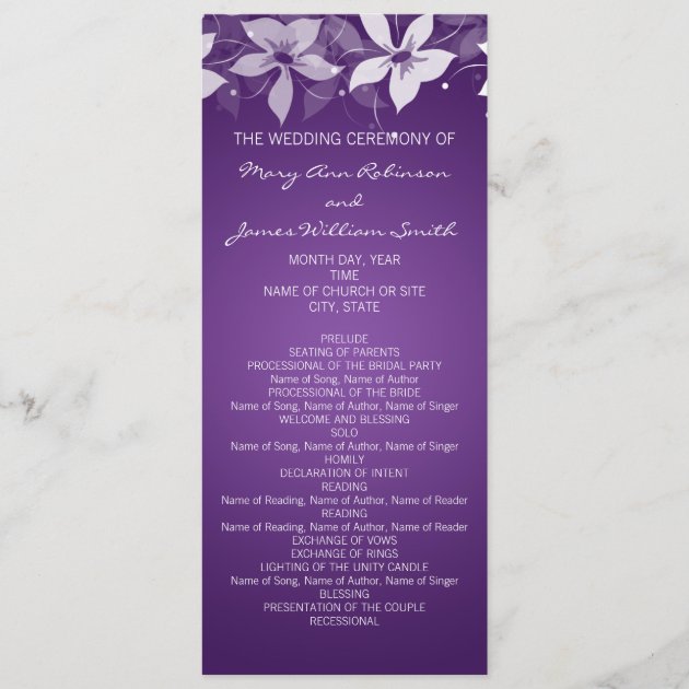 Floral Wedding Program Exotic Blooms Purple