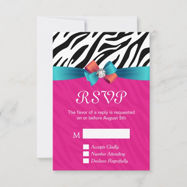 RSVP Card - Classy Hot Pink Zebra Print (front side)