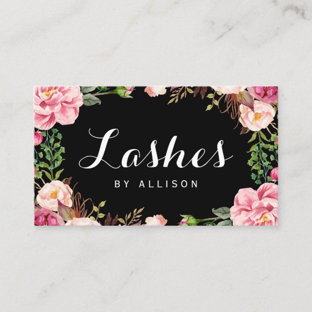 Lashes Script by Makeup Artist Trendy Floral Wrap Business Card