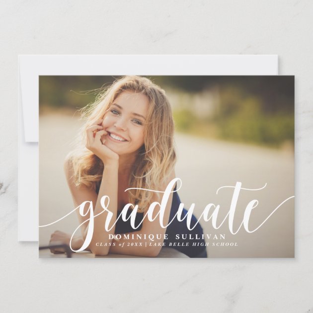 White Modern Calligraphy Graduation Announcement (front side)