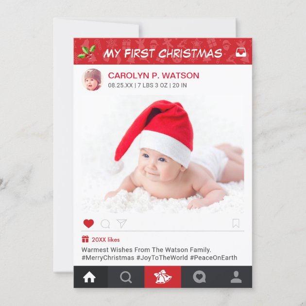 New Baby First Christmas Instagram Frame Photo Holiday Card