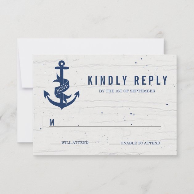 Rustic Anchor Wedding RSVP Card / Navy (front side)
