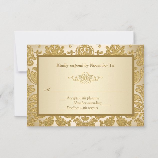 Gold Damask, Scroll 50th Anniversary Reply Card