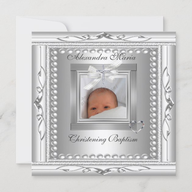 Christening Baptism Silver Photo Frame Bow Card