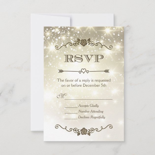 Gold Glitter Sparkles Wedding RSVP (front side)