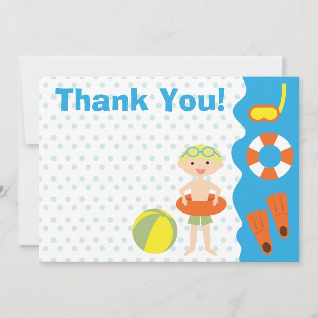 Customizable Boy's Pool Party Birthday Thank You (front side)