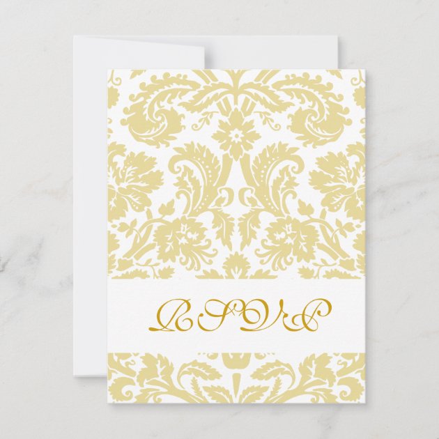 Gold Cream Floral Damask Wedding RSVP Cards