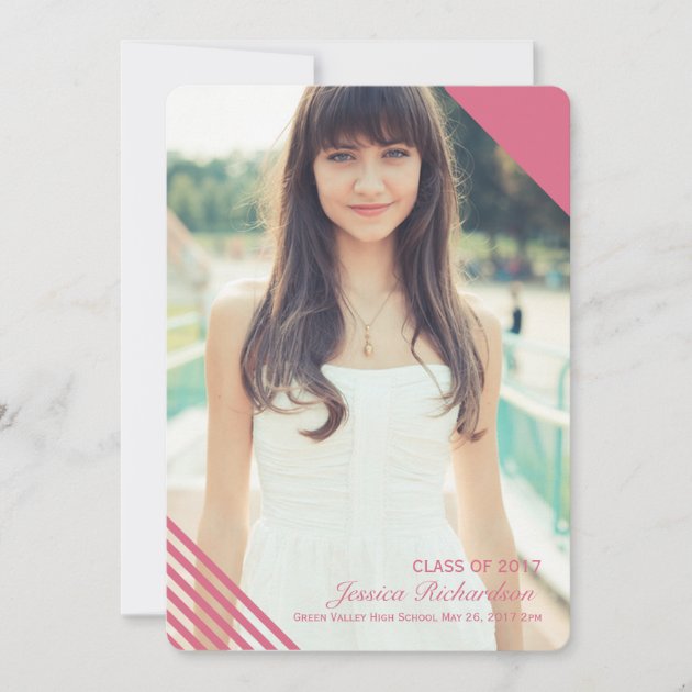 Pink Striped 2017 Photo Graduation Announcement (front side)