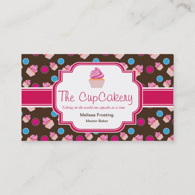 Brown and Pink Cute Cupcake Bakery Business Cards (front side)
