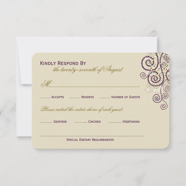 Stylish Boho Purple Spirals Wedding RSVP Card