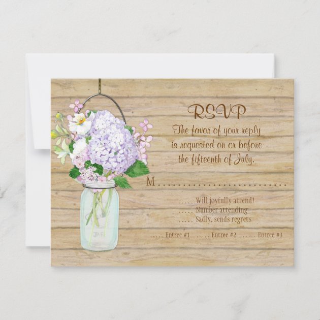 Rustic Country Mason Jar Lavender Floral Hydrangea RSVP Card