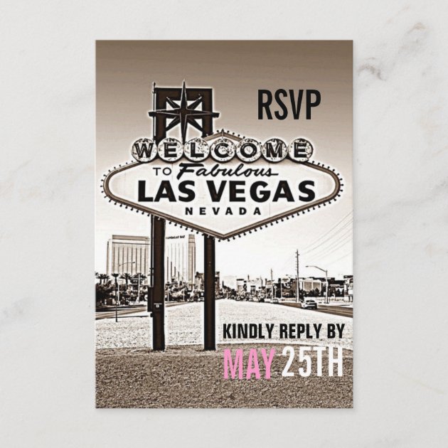 Las Vegas Vintage Sepia Modern Wedding RSVP (front side)