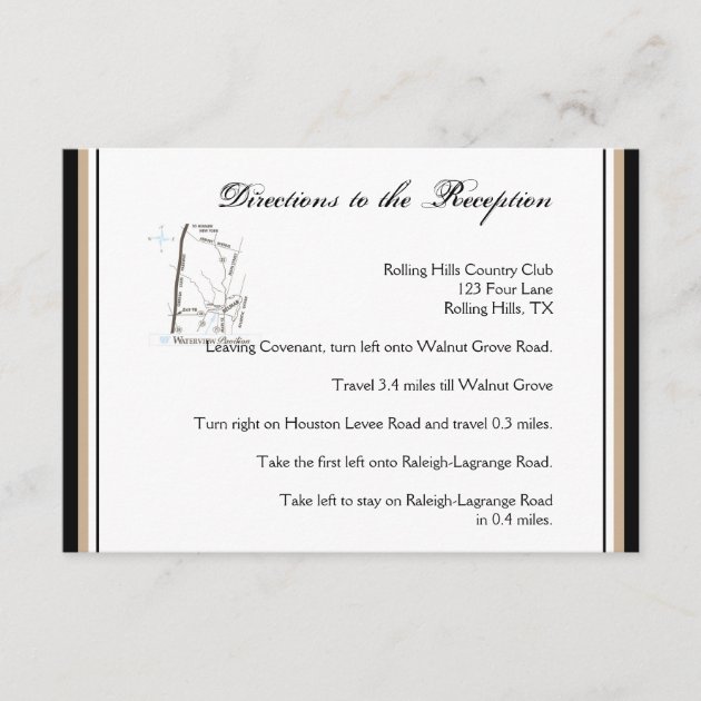Black and Tan Diamond Frame Wedding Directions Enclosure Card