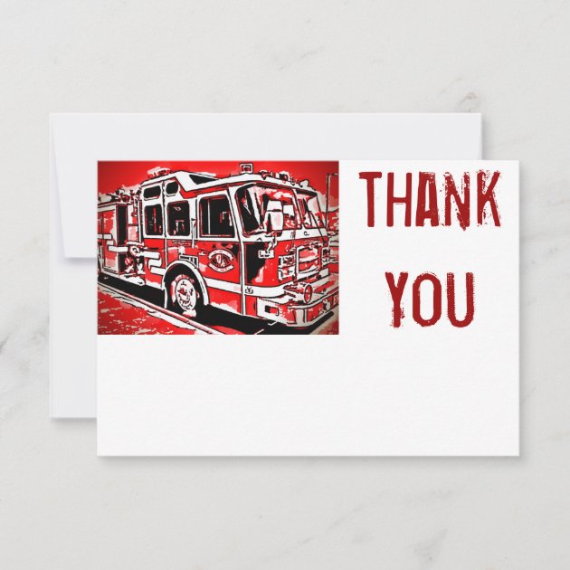 Fire Truck Engine Firefighter Flat Thank You Cards