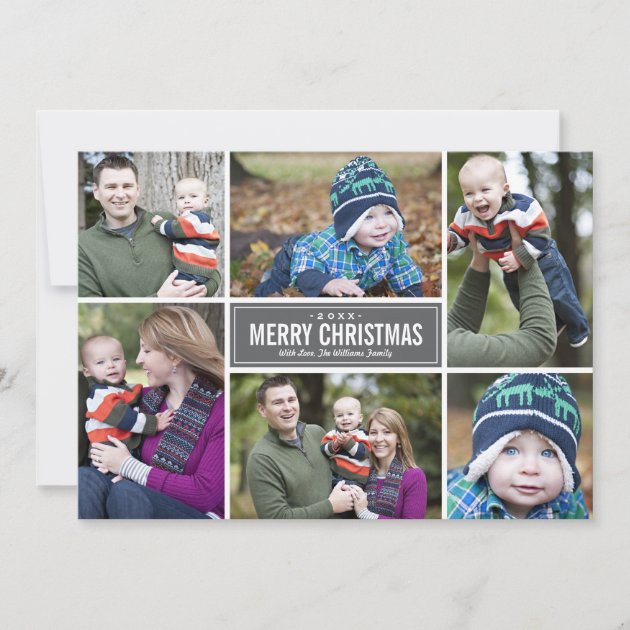 Photo Collage Christmas Greeting Card | Gray