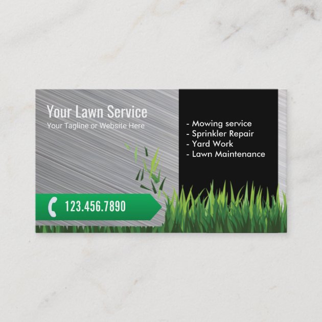 Lawn Care & Landscaping Service Metal Business Card (front side)