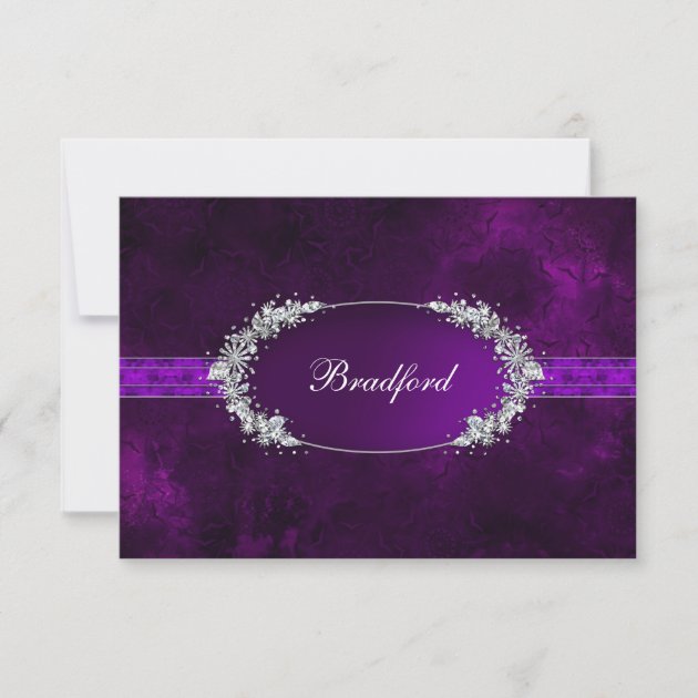 RESPONSE CARD - PURPLE - OVAL INSET - FAUX JEWELS