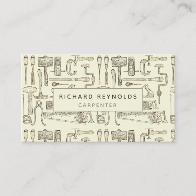 Professional Carpentry Tools Vintage Sepia Business Card (front side)
