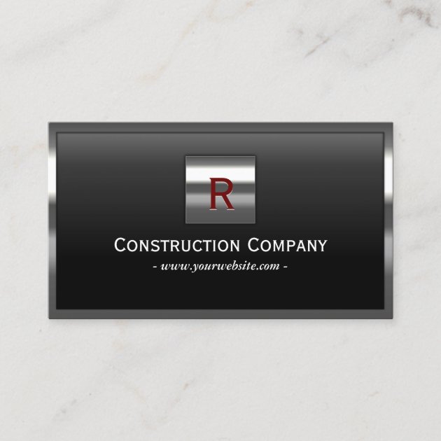 Construction Metal Framed Monogram Professional Business Card (front side)