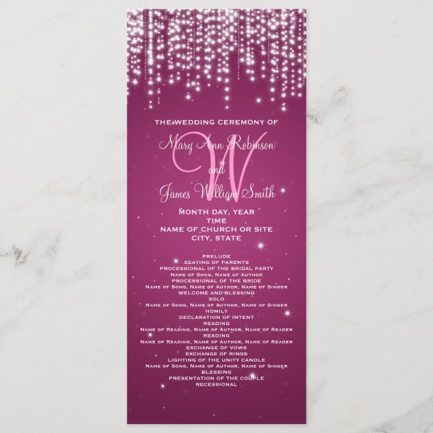 Elegant Wedding Program Night Dazzle Berry Pink