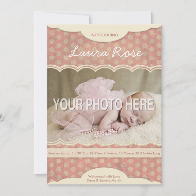 Custom Photo Card - Baby Girl Birth Announcement