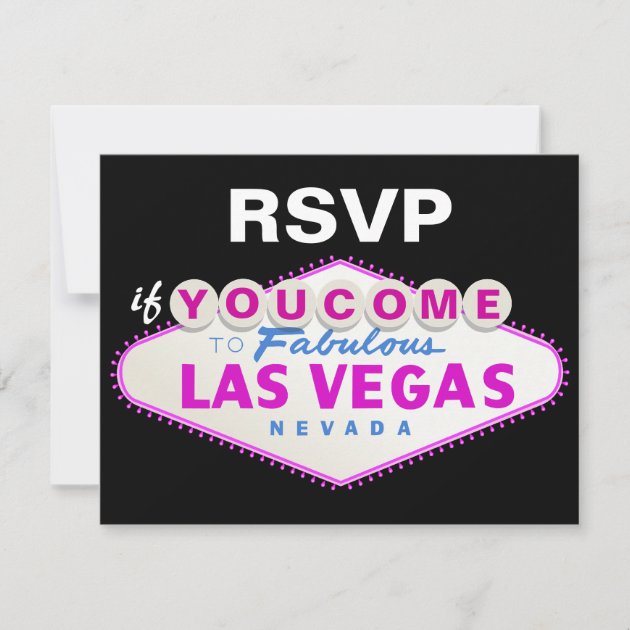 Las Vegas sign destination wedding RSVP card (front side)
