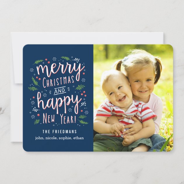 Merry Happy Editable Color Holiday Photo Cards (front side)