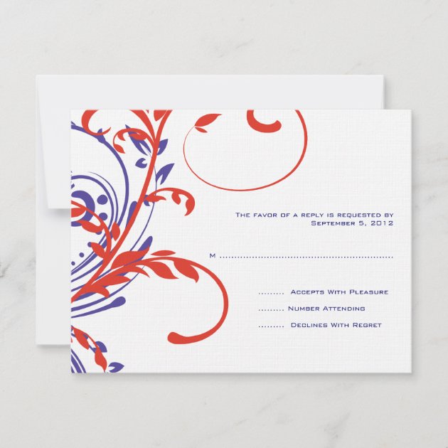 Red, White, Blue Double Floral Wedding RSVP (front side)