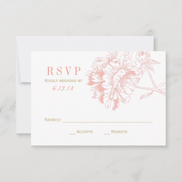 Wedding RSVP Cards | Coral Floral Peony (front side)