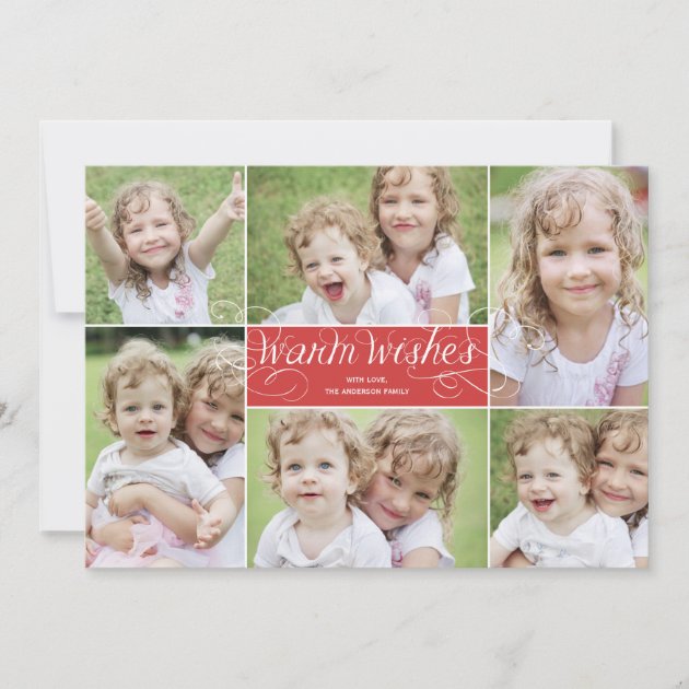Warm Wishes Swirl Holiday Photo Card - Red