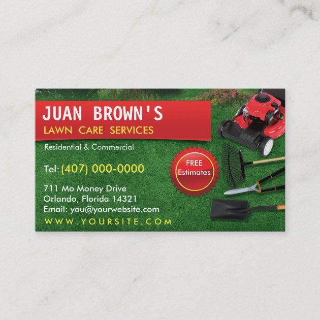 Landscaping Lawn Care Mower Business Card Template (front side)