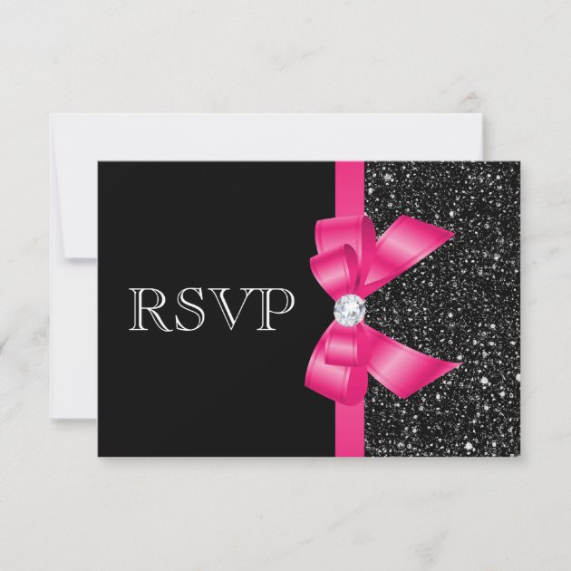 Printed Black Sequins and Hot Pink Bow RSVP (front side)