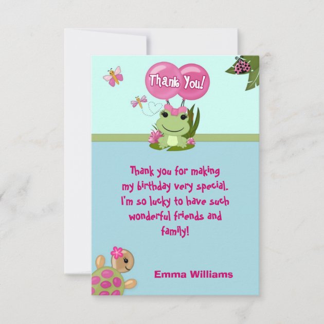 Girl FROG Thank You card 3.5"x5" (FLAT style)