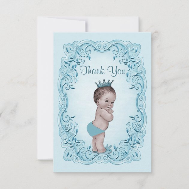 Blue Vintage Prince Baby Shower Thank You