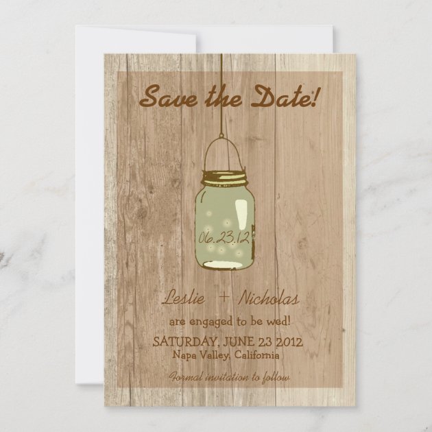 Country Wooden Rustic Mason Jar Save the Date