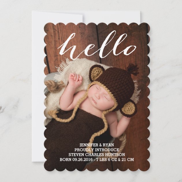 HELLO BABY MODERN BIRTH ANNOUNCEMENT PHOTOCARD (front side)