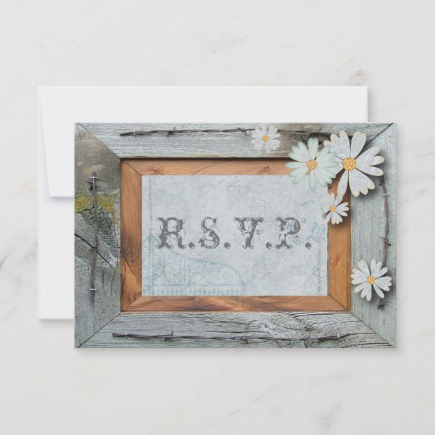 rustic barn wood daisy country wedding RSVP (front side)