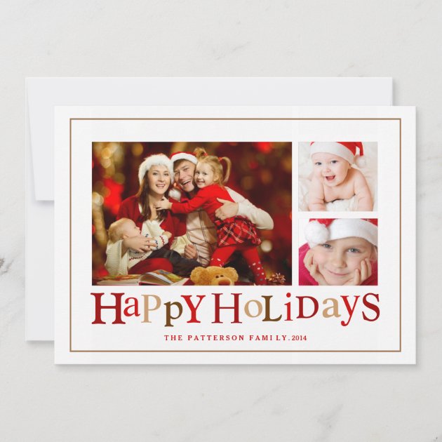 Festive Happy Holidays Three Picture Photo Card (front side)
