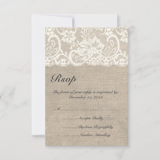 Ivory Lace and Burlap Wedding RSVP Card