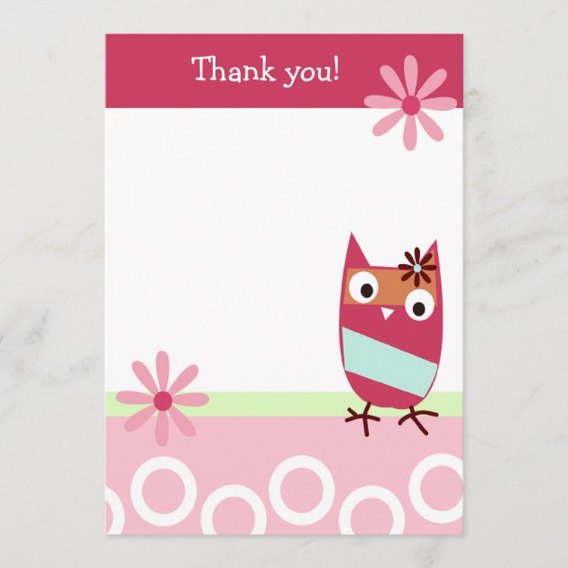 Little Pink Zutano Owl Flat Thank You note (front side)