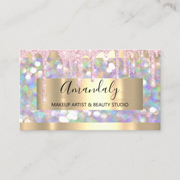 Makeup Artist Glitter Gold Framed Spark Glitter Business Card (front side)