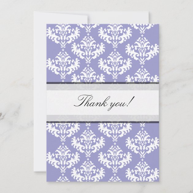 Purple & White Damask Thank you Card