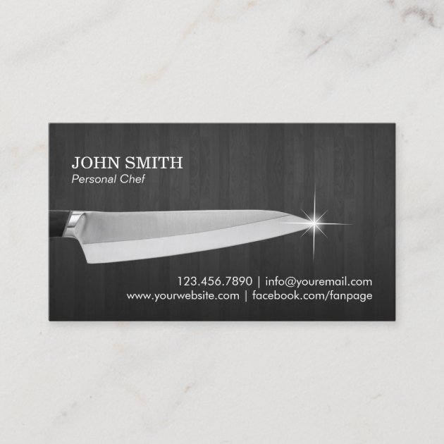 Chef Knife Catering Restaurant Elegan Dark Wood Business Card (front side)