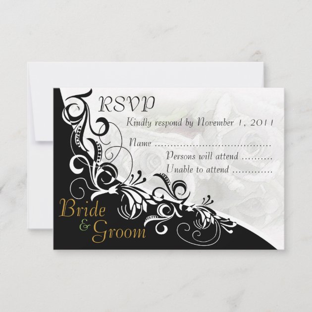 White Roses Bride & Groom RSVP Card #2B
