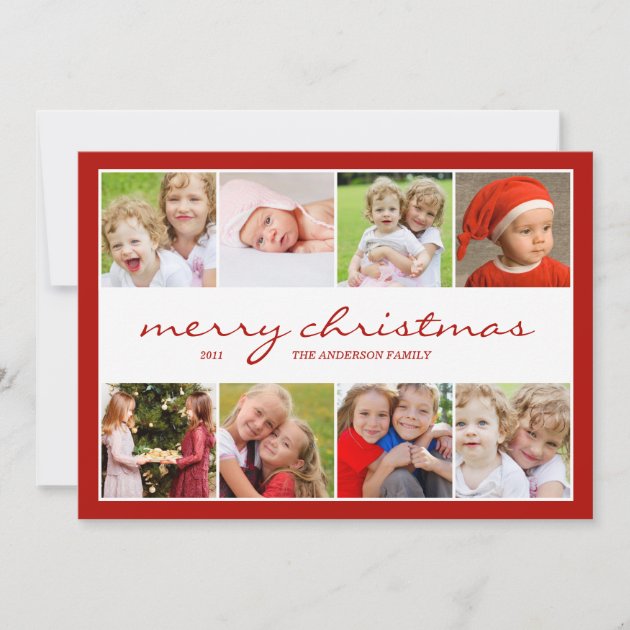 8 Photo Collage Holiday Photocard - Red