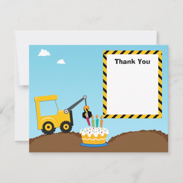 Construction Birthday Party Thank You Card