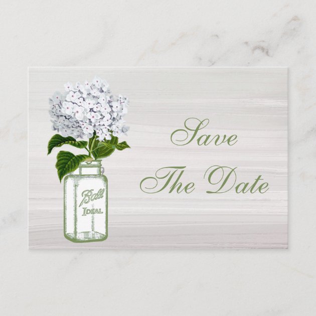 Mason Jar & White Hydrangea Save The Date Wedding
