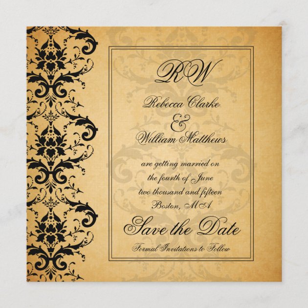 Vintage Black Damask Save the Date Announcements