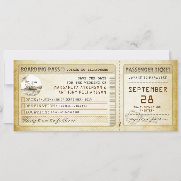 boarding pass save the date tickets with ship